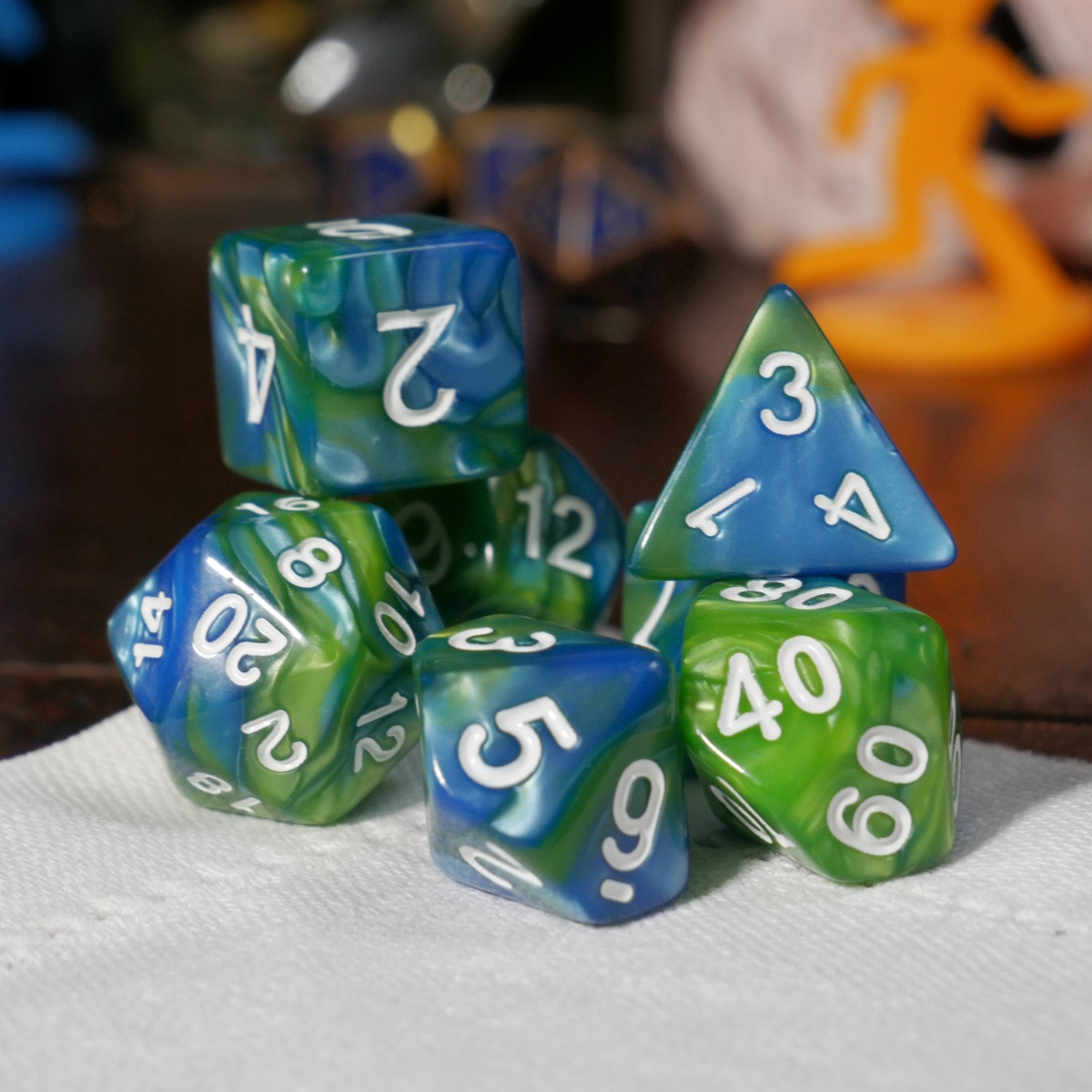 Complete Dice Set – 7x Green Blue Acrylic Dice - Sydney Board and Card ...