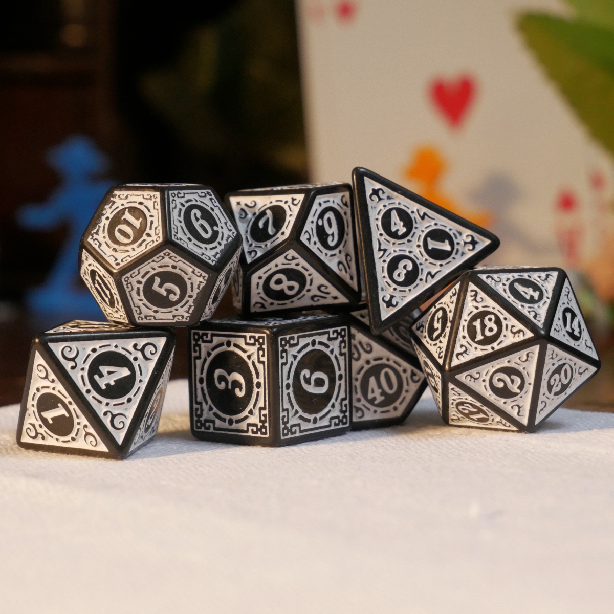 Complete Dice Set – 7x Fancy White Acrylic Dice - Sydney Board and Card ...