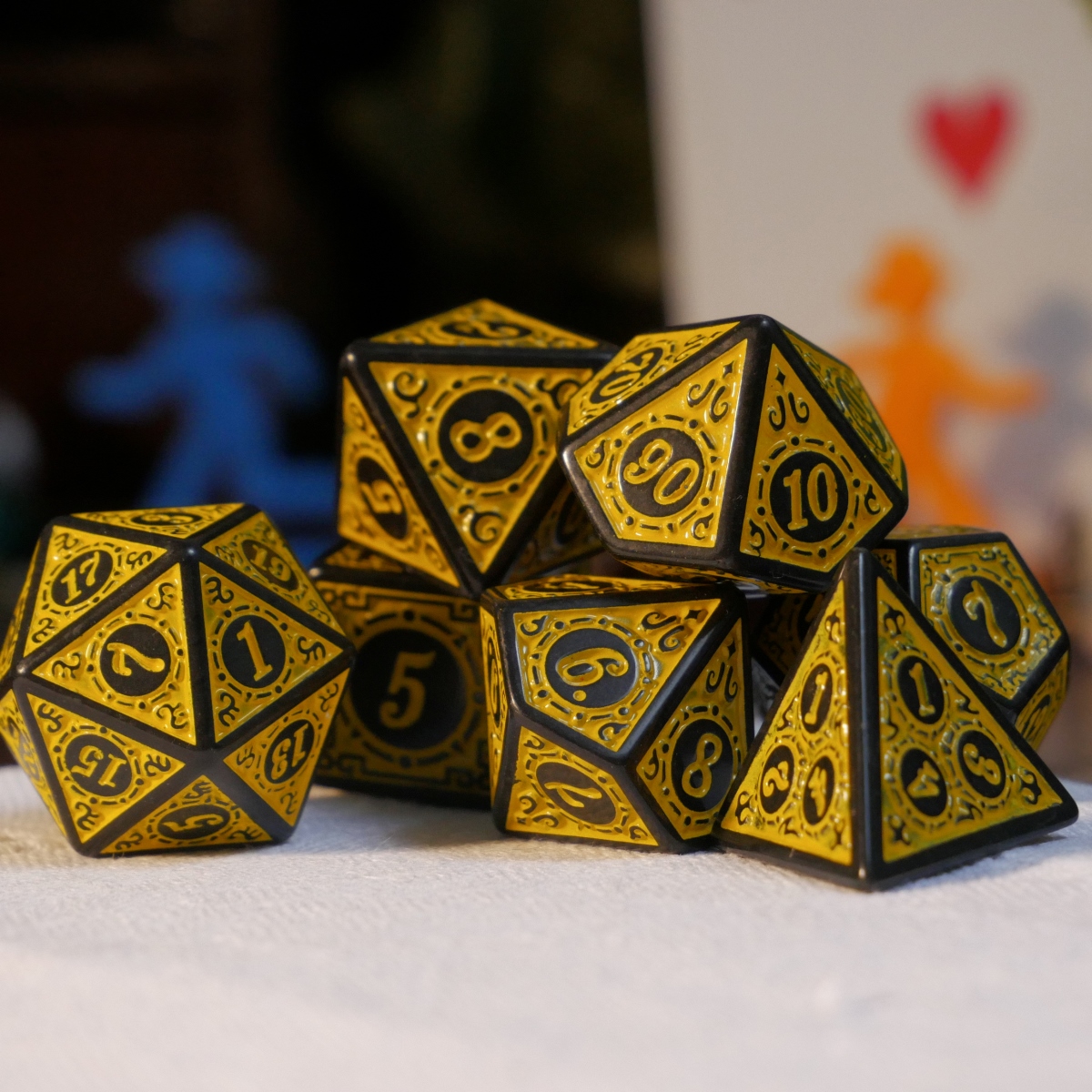 Complete Dice Set – 7x Fancy Yellow Acrylic Dice - Sydney Board And 